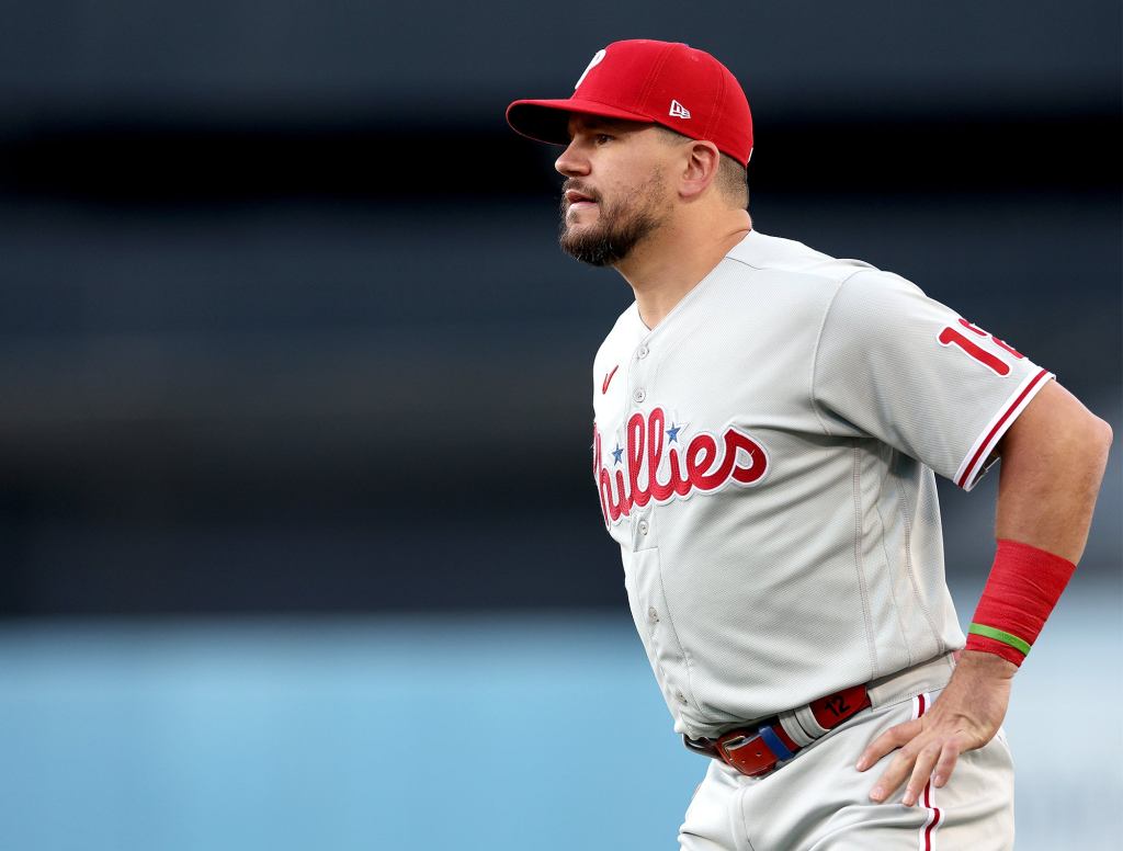 Kyle Schwarber Stands Back To Admire Bryce Harper